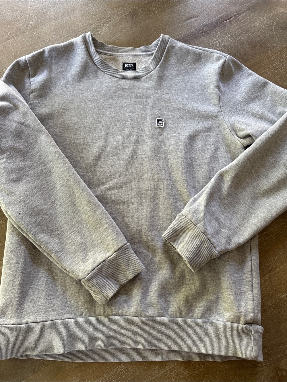 Obey Light Gray Crewneck Sweatshirt with Small Chest Patch